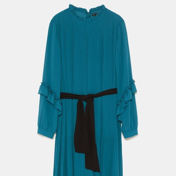 ZARA PLEATED JUMPSUIT DRESS BLUE BRAND NEW WITH TAGS MEDIUM - Picture 4 of 10